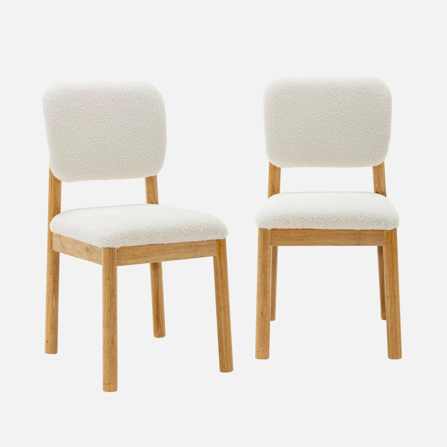 Chaises Bois D'hévéa Et Revêtement Bouclette (lot De 2) 3 Chaises Bois D'hévéa Et Revêtement Bouclette (lot De 2)