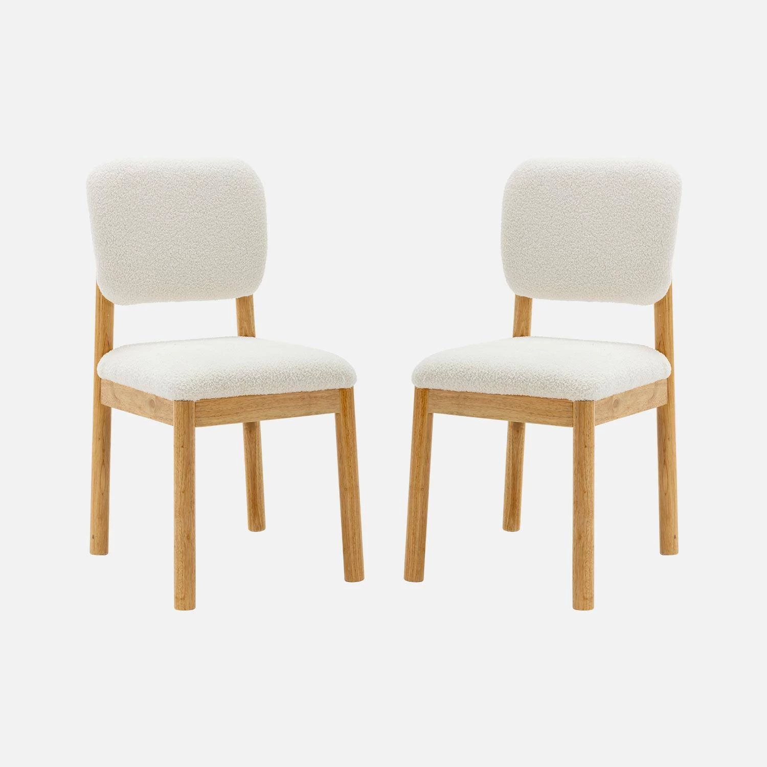 Chaises Bois D'hévéa Et Revêtement Bouclette (lot De 2) 4 Chaises Bois D'hévéa Et Revêtement Bouclette (lot De 2) – Image 2