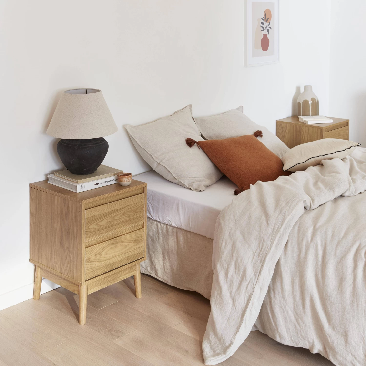 Table De Chevet Effet Bois Deux Tiroirs (lot De 2) 4 Table De Chevet Effet Bois Deux Tiroirs (lot De 2) – Image 2