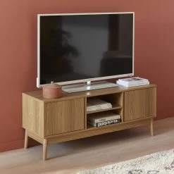 Meuble TV Effet Bois 2 Portes 120 Cm