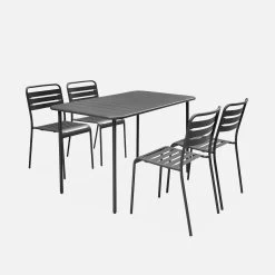 Table De Jardin Métal, 4 Chaises Couleur : Anthracite -Outdoor Living Soldes mt120x70r4at 66bd54c09bf628799fe898d346d91e5d