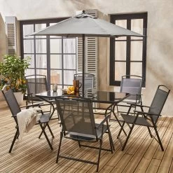 Table De Jardin Acier, 6 Fauteuils Et 1 Parasol -Outdoor Living Soldes mt140r6umbat 8bce8330864fd6a5c5eb76133e34bfb6