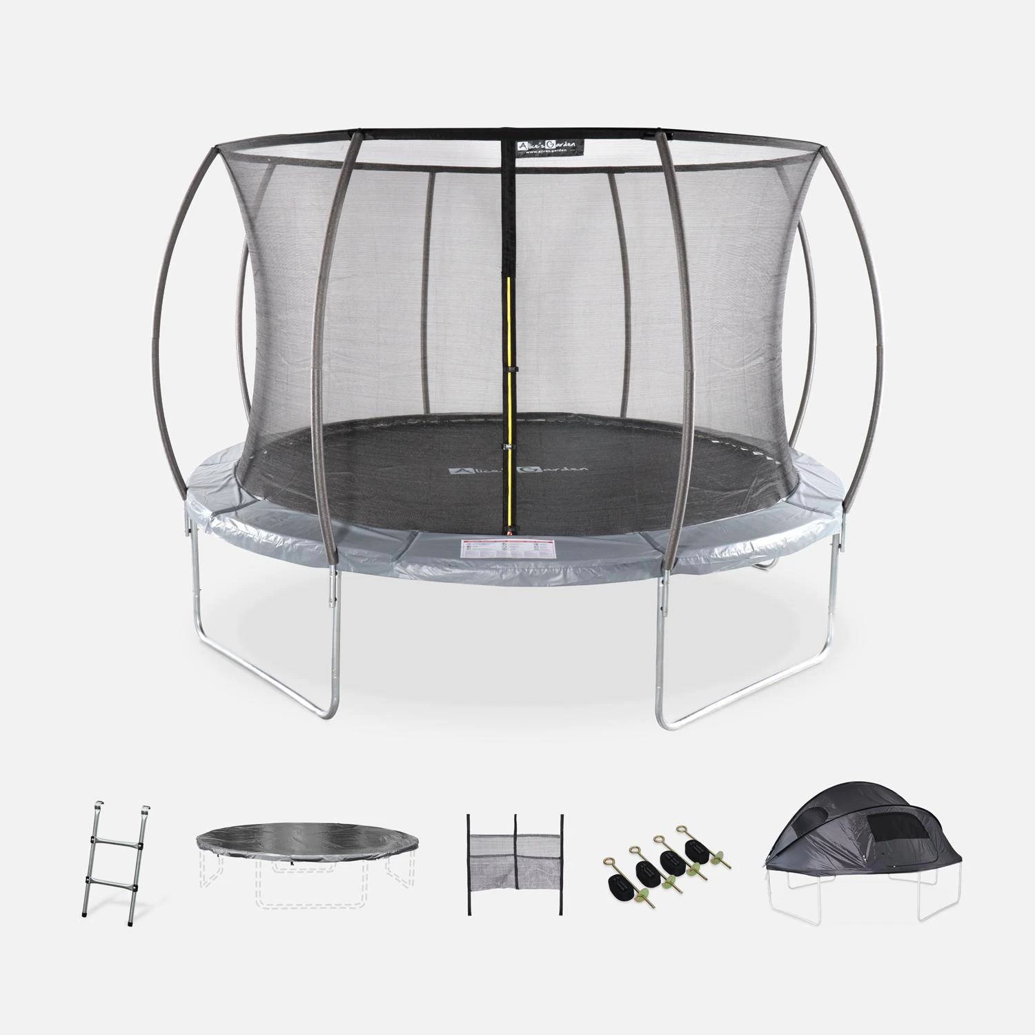 Trampoline 370cm Filet Intérieur Avec Pack D'accessoires + Tente De Camping 3 Trampoline 370cm Filet Intérieur Avec Pack D'accessoires + Tente De Camping