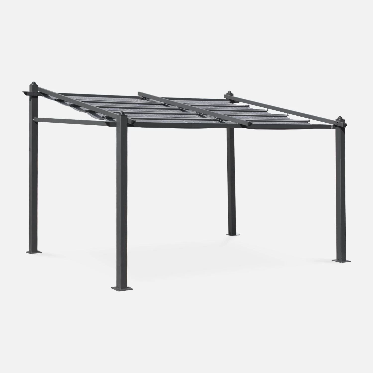 Pergola Aluminium 3x4 M Toile Coulissante Couleur : Gris 3 Pergola Aluminium 3x4 M Toile Coulissante Couleur : Gris