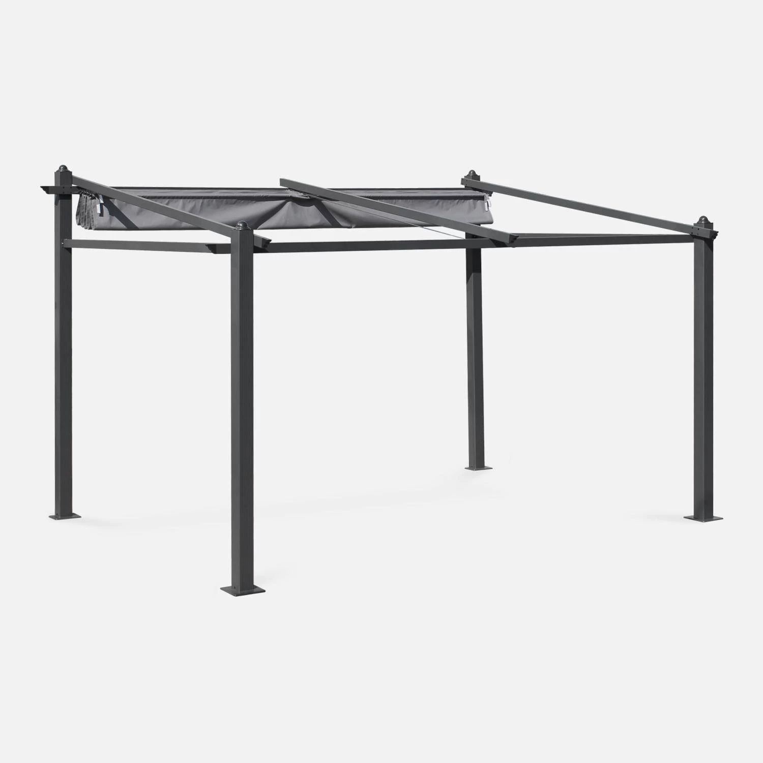 Pergola Aluminium 3x4 M Toile Coulissante Couleur : Gris 4 Pergola Aluminium 3x4 M Toile Coulissante Couleur : Gris – Image 2