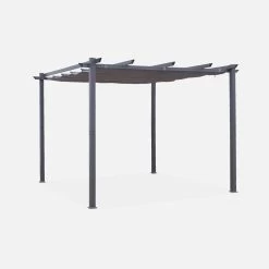 Pergola, Aluminium, 3x3m, Toile Coulissante Couleur : Gris