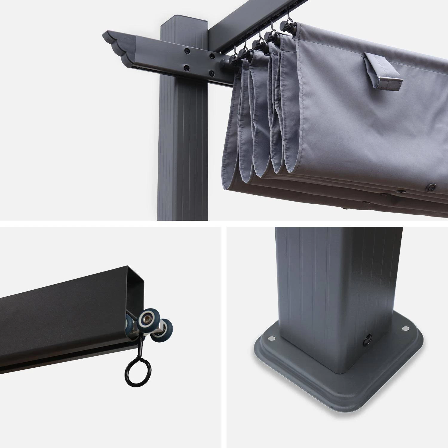 Pergola, Aluminium, 3x3m, Toile Coulissante Couleur : Gris 7 Pergola, Aluminium, 3x3m, Toile Coulissante Couleur : Gris – Image 5