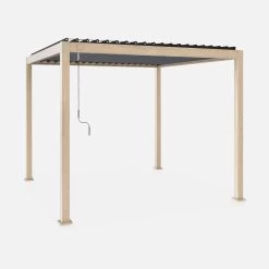 Pergola Bioclimatique Aluminium 3x3 M Lames Orientables Couleur : Bois