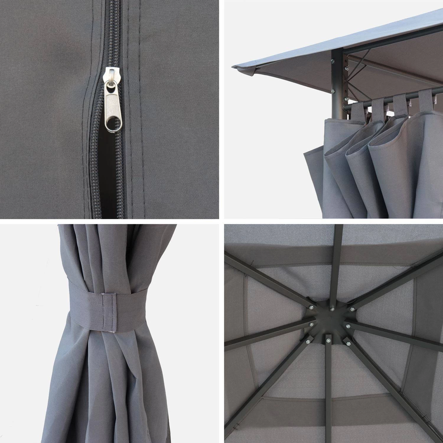 Tonnelle 3x3m Avec Rideaux Couleur : Gris 6 Tonnelle 3x3m Avec Rideaux Couleur : Gris – Image 4