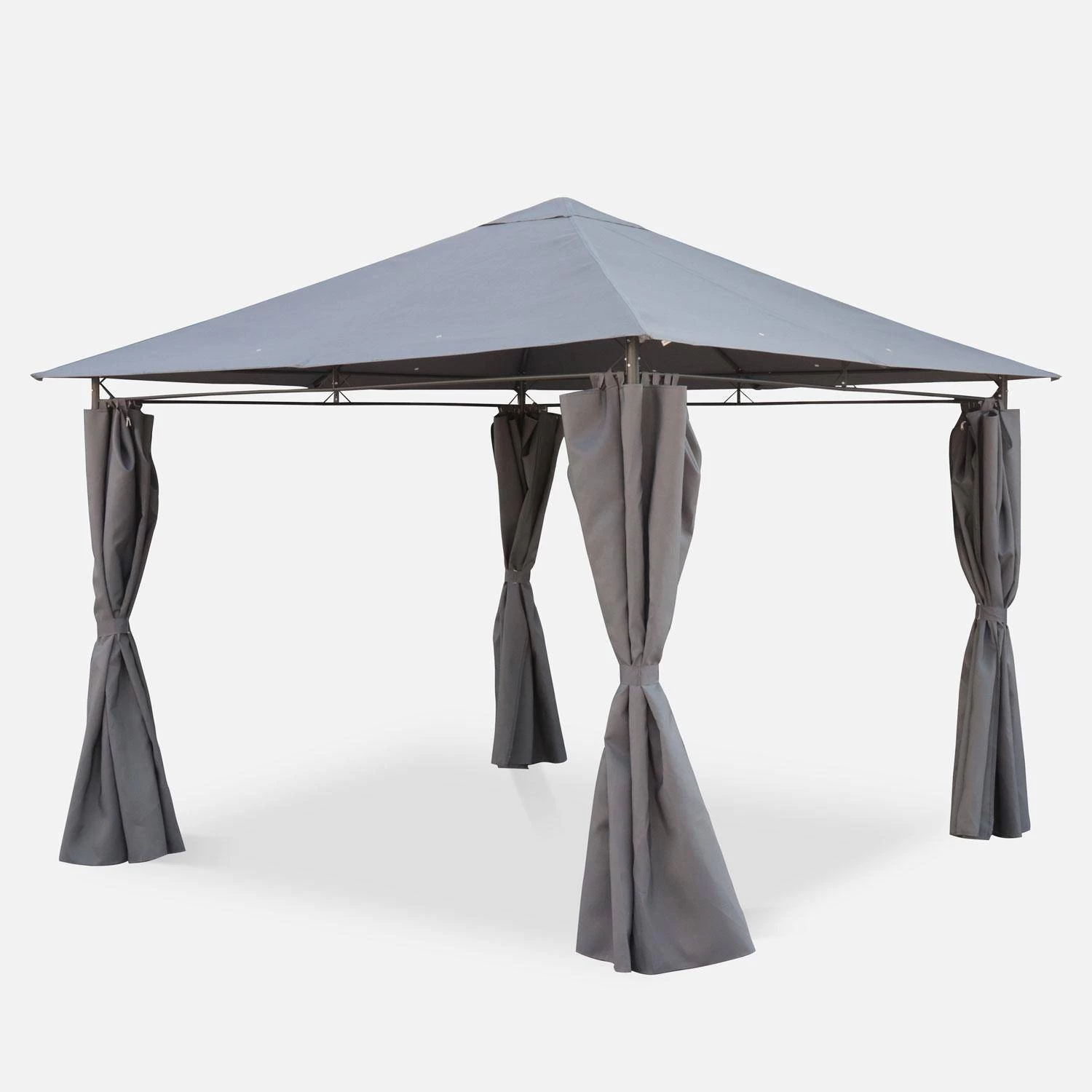 Tonnelle 3x3m Avec Rideaux Couleur : Gris 3 Tonnelle 3x3m Avec Rideaux Couleur : Gris