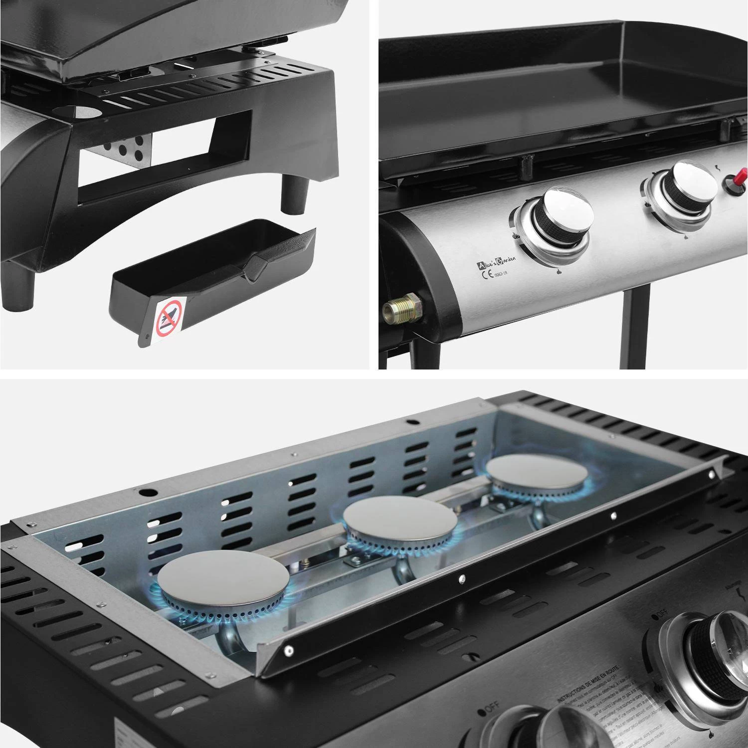 Plancha Gaz 3 Brûleurs Inox 7,5kW Avec Chariot 8 Plancha Gaz 3 Brûleurs Inox 7,5kW Avec Chariot – Image 6