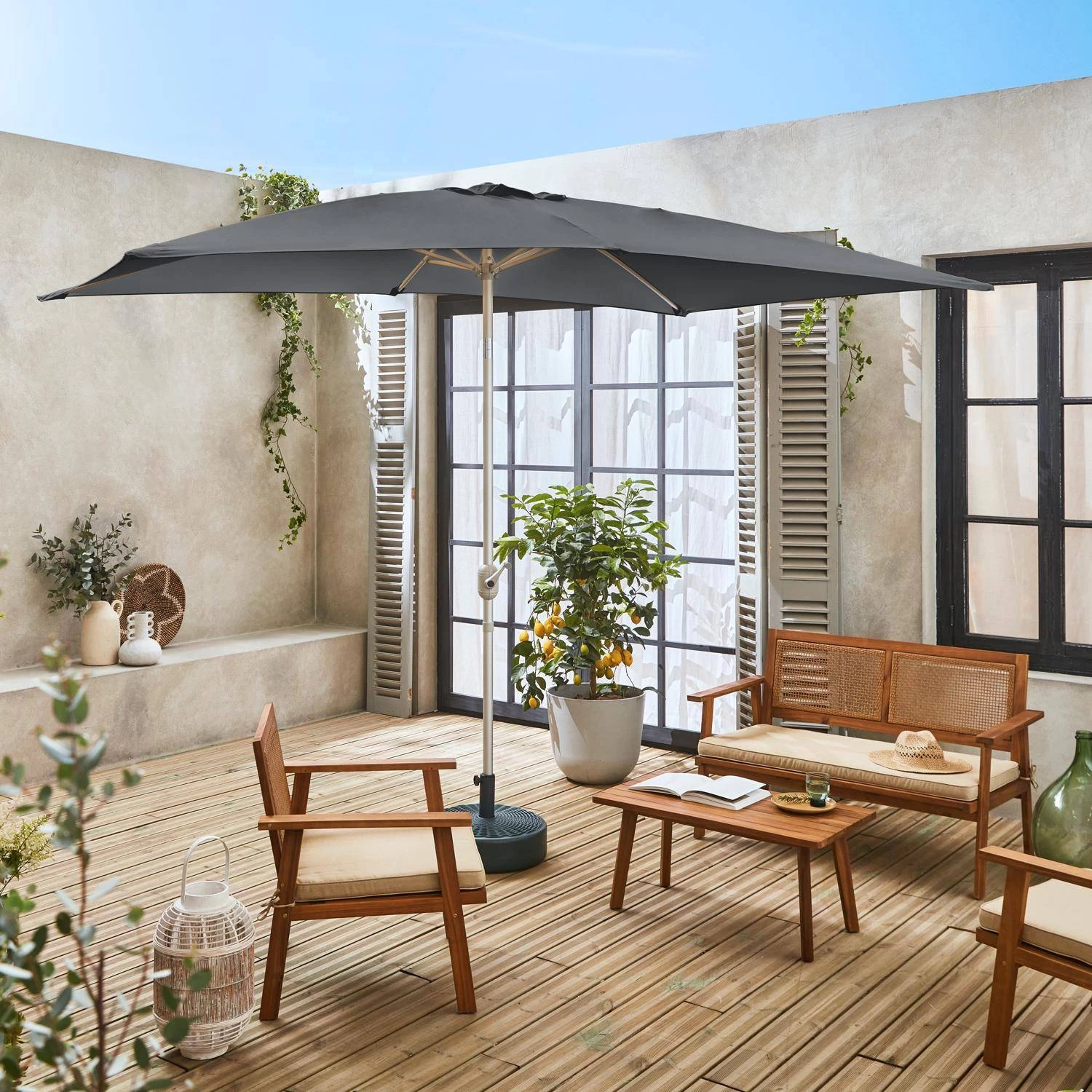 Parasol Rectangulaire 2x3m, Aluminium Anodisé Couleur : Gris 3 Parasol Rectangulaire 2x3m, Aluminium Anodisé Couleur : Gris