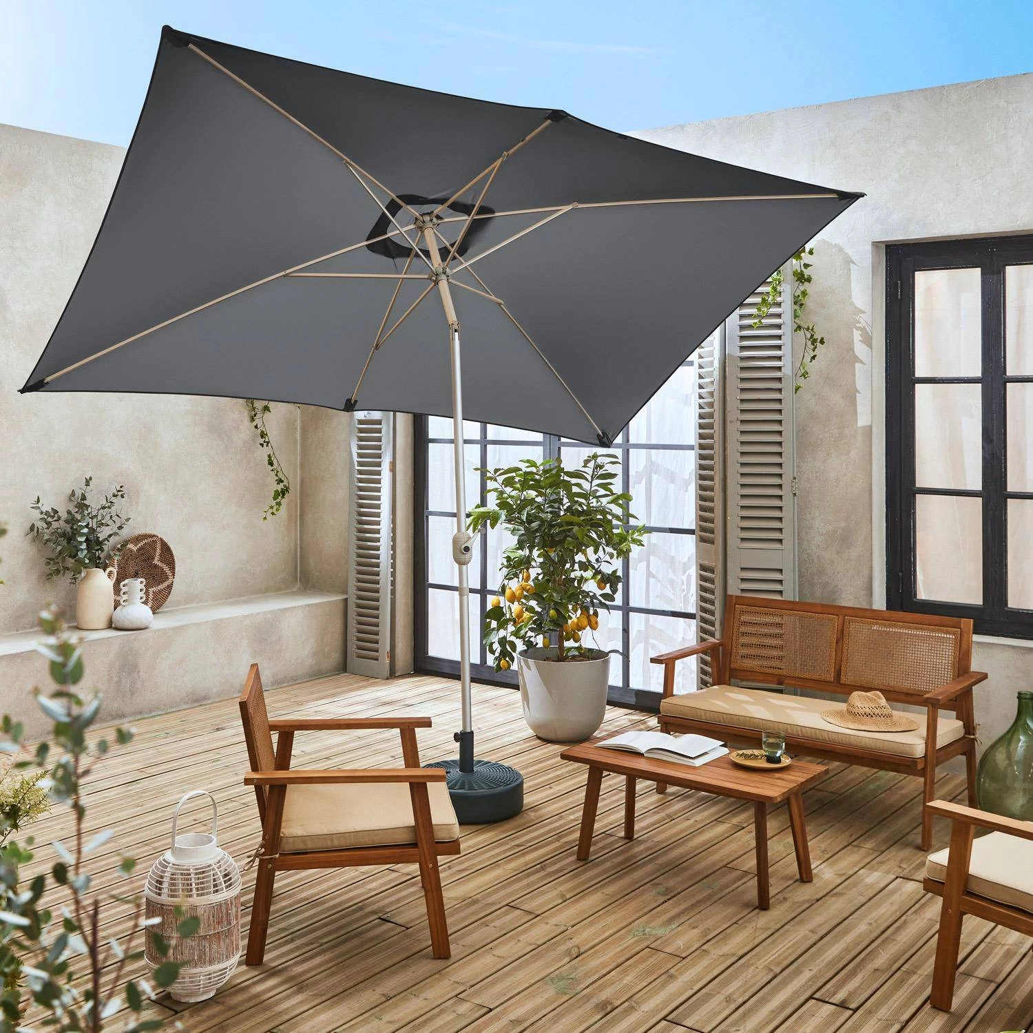 Parasol Rectangulaire 2x3m, Aluminium Anodisé Couleur : Gris 4 Parasol Rectangulaire 2x3m, Aluminium Anodisé Couleur : Gris – Image 2