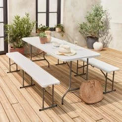 Table + Banc Réception Pliable Plastique -Outdoor Living Soldes recpl180set 436b195ff263639e1848ce221e5664df