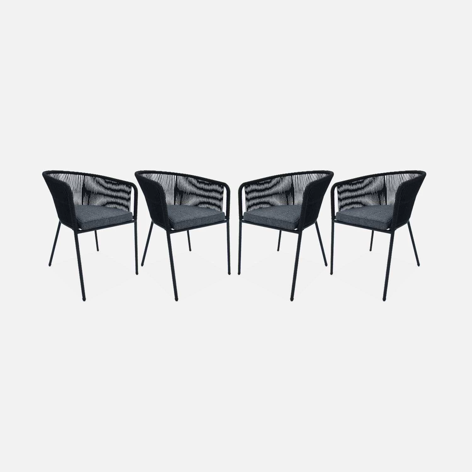 Fauteuil De Jardin Corde Et Acier Galvanisé (lot De 4) Couleur : Noir / Gris 5 Fauteuil De Jardin Corde Et Acier Galvanisé (lot De 4) Couleur : Noir / Gris – Image 3
