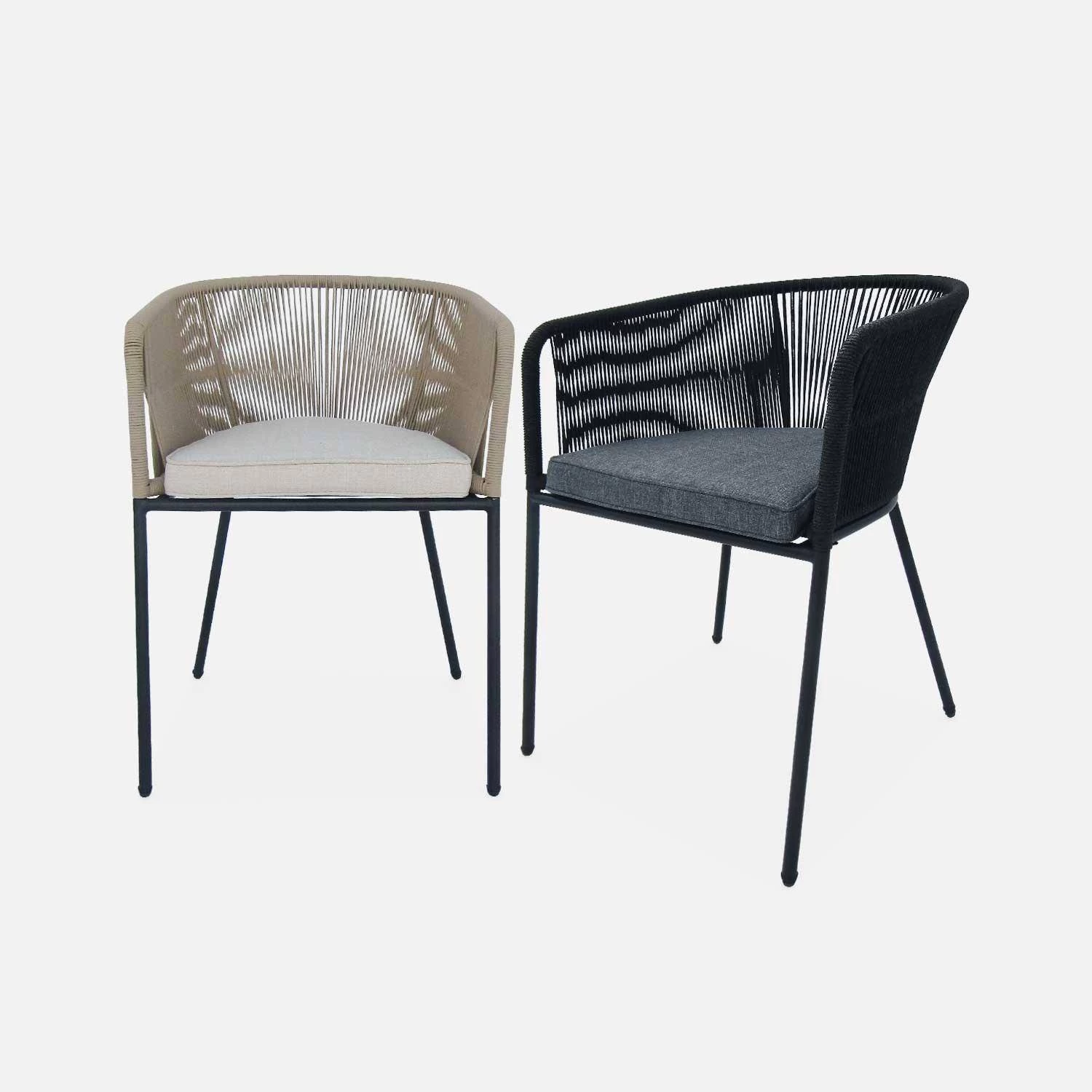 Fauteuil De Jardin Corde Et Acier Galvanisé (lot De 4) Couleur : Noir / Gris 7 Fauteuil De Jardin Corde Et Acier Galvanisé (lot De 4) Couleur : Noir / Gris – Image 5