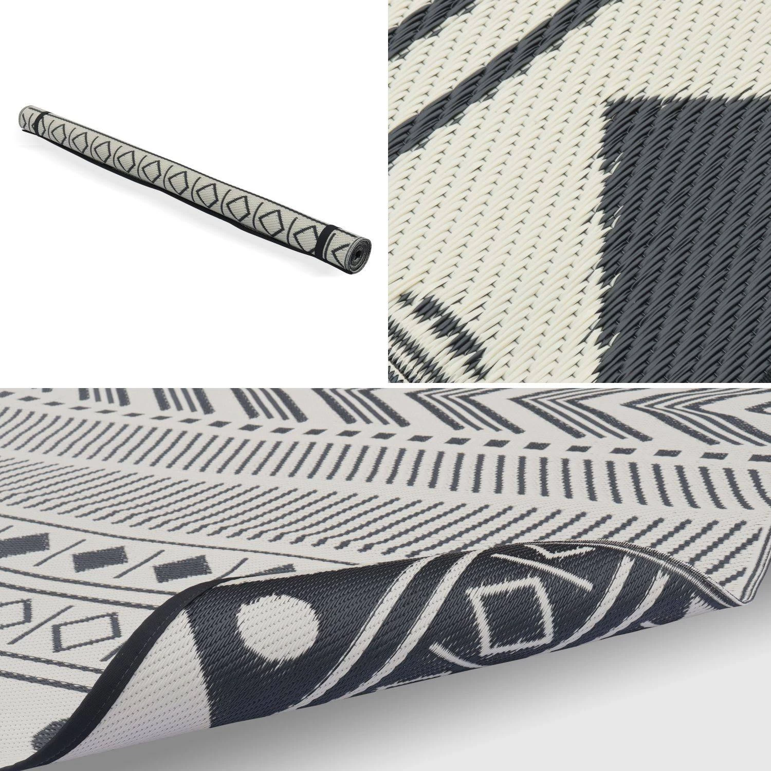 Tapis Extérieur Rectangulaire Motif Ethnique Noir/beige 5 Tapis Extérieur Rectangulaire Motif Ethnique Noir/beige – Image 3