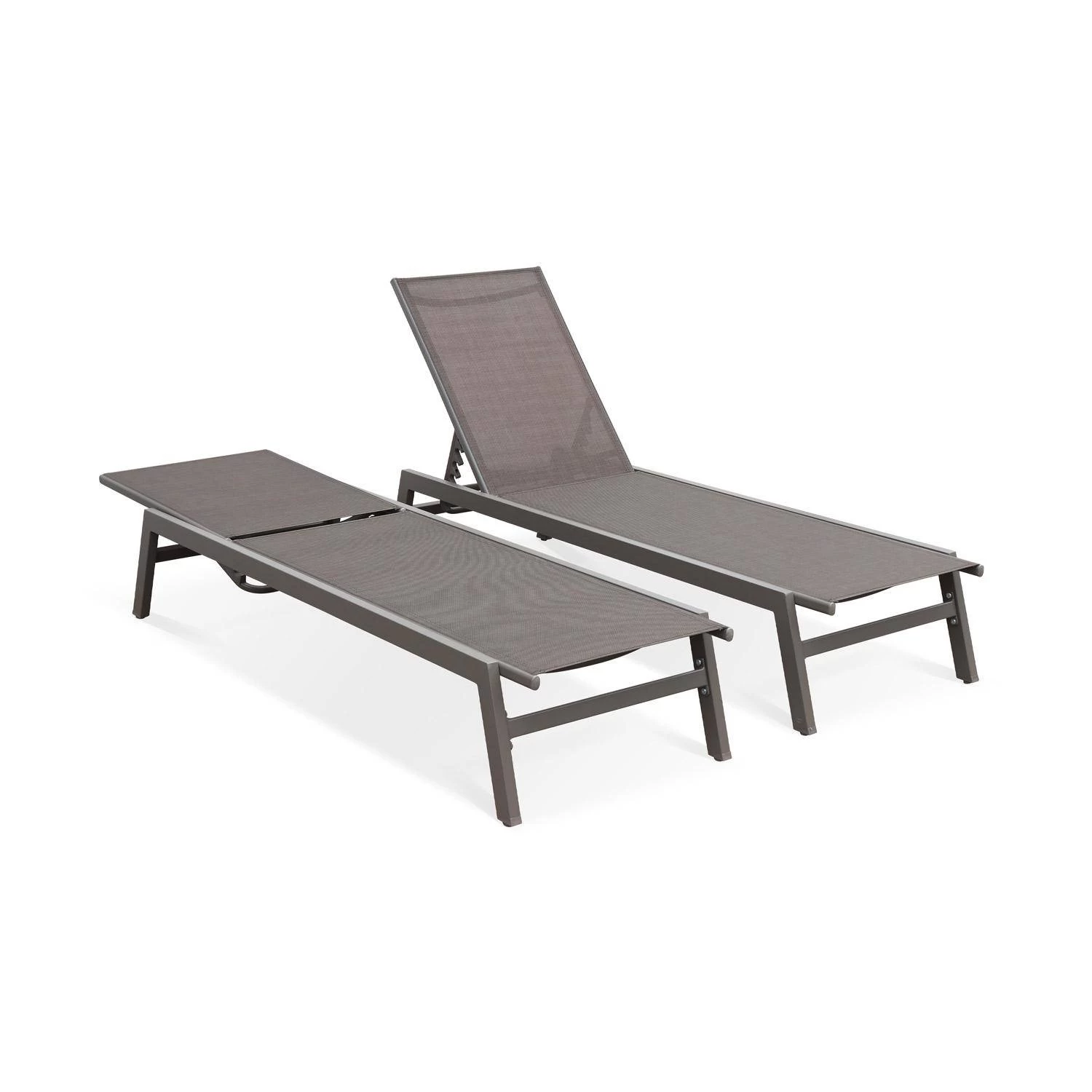 Bain De Soleil Aluminium Multi Position Et Empilable (lot De 2) Couleur : Taupe 4 Bain De Soleil Aluminium Multi Position Et Empilable (lot De 2) Couleur : Taupe – Image 2