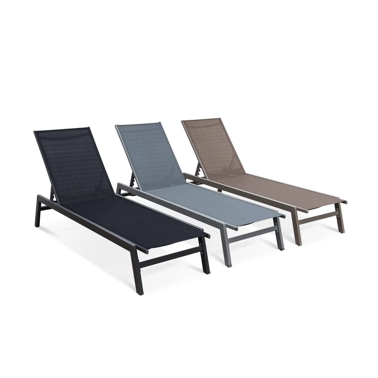 Bain De Soleil Aluminium Multi Position Et Empilable (lot De 2) Couleur : Taupe 6 Bain De Soleil Aluminium Multi Position Et Empilable (lot De 2) Couleur : Taupe – Image 4