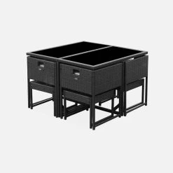 Salon De Jardin Encastrable Résine Tressée 4 Chaises, 4 Poufs Couleur : Noir / Ecru -Outdoor Living Soldes wk4cubepfbk b80d6078cb05df4bd11f71fc83d244c1