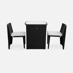 Table De Jardin Encastable Résine Tressée, 2 Chaises Couleur : Noir / Ecru -Outdoor Living Soldes wk64o2bk cd07edb53473fb742424df05a1a11790