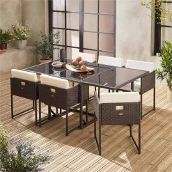 Table De Jardin Encastrable Résine Tressée, 6 Chaises Couleur : Marron -Outdoor Living Soldes wk6cubebn 6d9e8d2e8e7c668c23ab53d69d17a7de