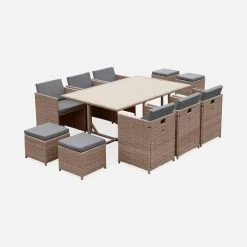 Table De Jardin Encastrable Résine, 10 Fauteuils Couleur : Beige / Gris Chiné -Outdoor Living Soldes wkdgcube10ntgy 799ed667bfb68e777fc0d3ef7c43bc5f