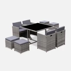 Table De Jardin Encastrable Résine Tressée, 8 Fauteuils Couleur : Nuances De Gris / Gris Chiné 9 Table De Jardin Encastrable Résine Tressée, 8 Fauteuils Couleur : Nuances De Gris / Gris Chiné -Outdoor Living Soldes wkdgcube8mxgy 7b3169473578bc8a724d8f80bf517e69