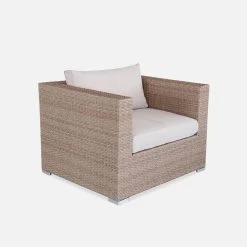 Fauteuil De Jardin + Repose Pieds, Résine Tressée Couleur : Beige / Beige -Outdoor Living Soldes wksofanatbg 2bb13094b795512adfe1f8f21e931043