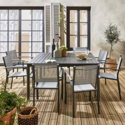 Table De Jardin Extensible Aluminium + 8 Fauteuils De Jardin Empilables Couleur : Anthracite / Gris Clair -Outdoor Living Soldes xtafsq147r8gy 660061ca4695e88a070758cb9ea45d67