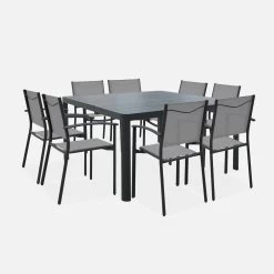 Table De Jardin Extensible Aluminium + 8 Fauteuils De Jardin Empilables Couleur : Anthracite / Gris Clair -Outdoor Living Soldes xtafsq147r8gy 79fb48d50a20e82d9f31979a2b7eb5df