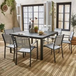 Table De Jardin Extensible Aluminium + 8 Fauteuils De Jardin Empilables Couleur : Anthracite / Gris Clair -Outdoor Living Soldes xtafsq147r8gy a69b64ef51e0ce6ff0b3a42fdf863c55