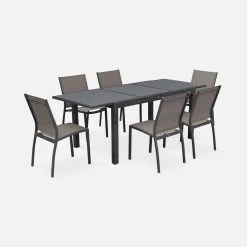Table De Jardin Extensible Aluminium, 6 Chaises Couleur : Gris / Gris Taupe -Outdoor Living Soldes xtp150r6co 2f11c70661a833a0652c3ce3781f3856