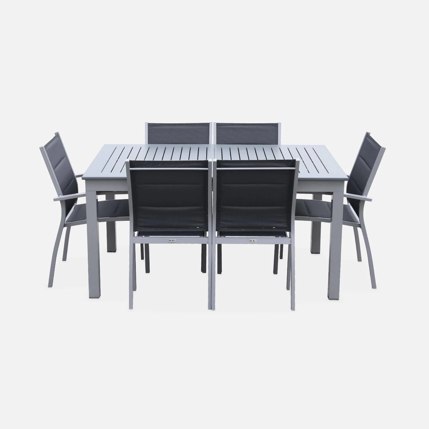 Table De Jardin Extensible Aluminium, 6 Chaises Couleur : Gris / Gris Foncé 5 Table De Jardin Extensible Aluminium, 6 Chaises Couleur : Gris / Gris Foncé – Image 3