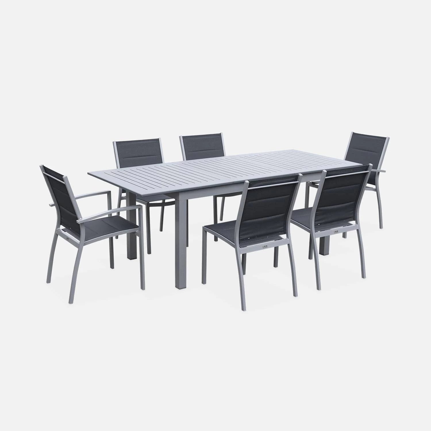 Table De Jardin Extensible Aluminium, 6 Chaises Couleur : Gris / Gris Foncé 3 Table De Jardin Extensible Aluminium, 6 Chaises Couleur : Gris / Gris Foncé