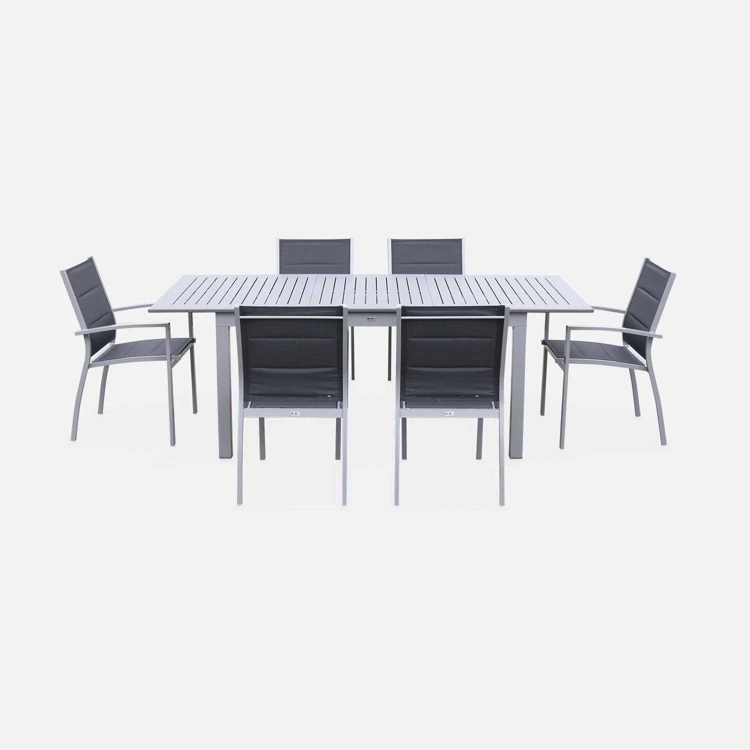 Table De Jardin Extensible Aluminium, 6 Chaises Couleur : Gris / Gris Foncé 4 Table De Jardin Extensible Aluminium, 6 Chaises Couleur : Gris / Gris Foncé – Image 2