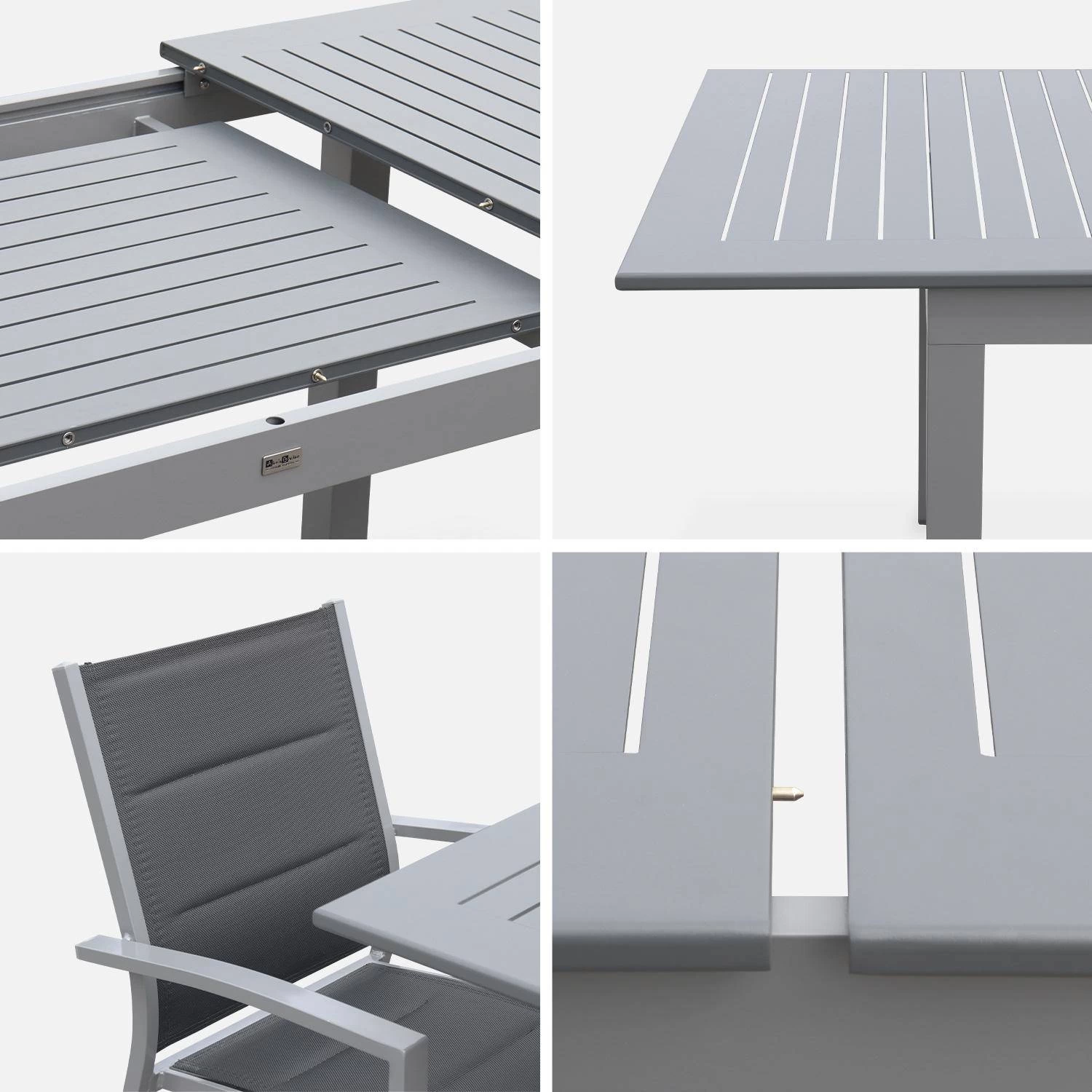 Table De Jardin Extensible Aluminium, 6 Chaises Couleur : Gris / Gris Foncé 10 Table De Jardin Extensible Aluminium, 6 Chaises Couleur : Gris / Gris Foncé – Image 8